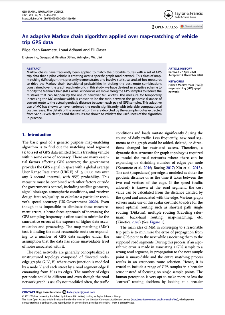 An adaptive Markov chain algorithm applied over map-matching of vehicle trip GPS data
